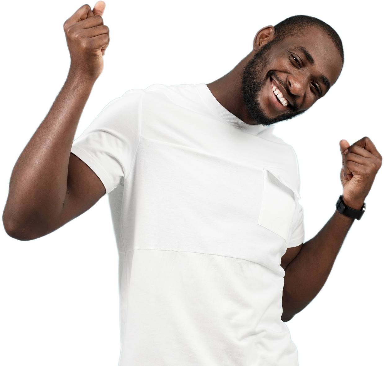 man excited with hands in air